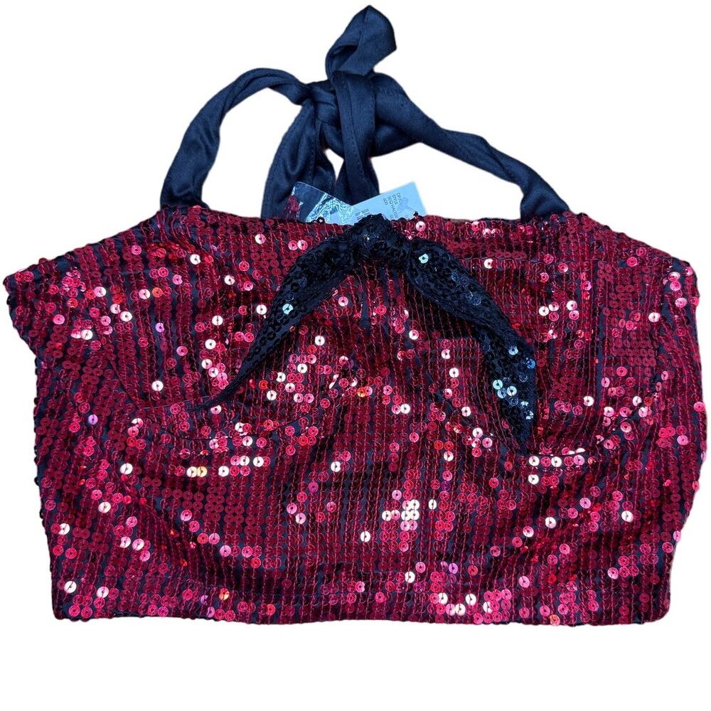 NWT Wet Seal Sparkly Red Halter Tube Top Size: Large